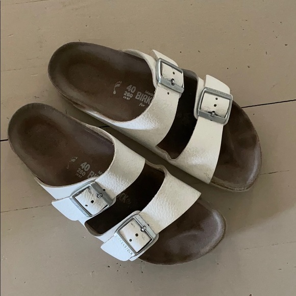 Birkenstock Shoes - White Leather Arizona Birks